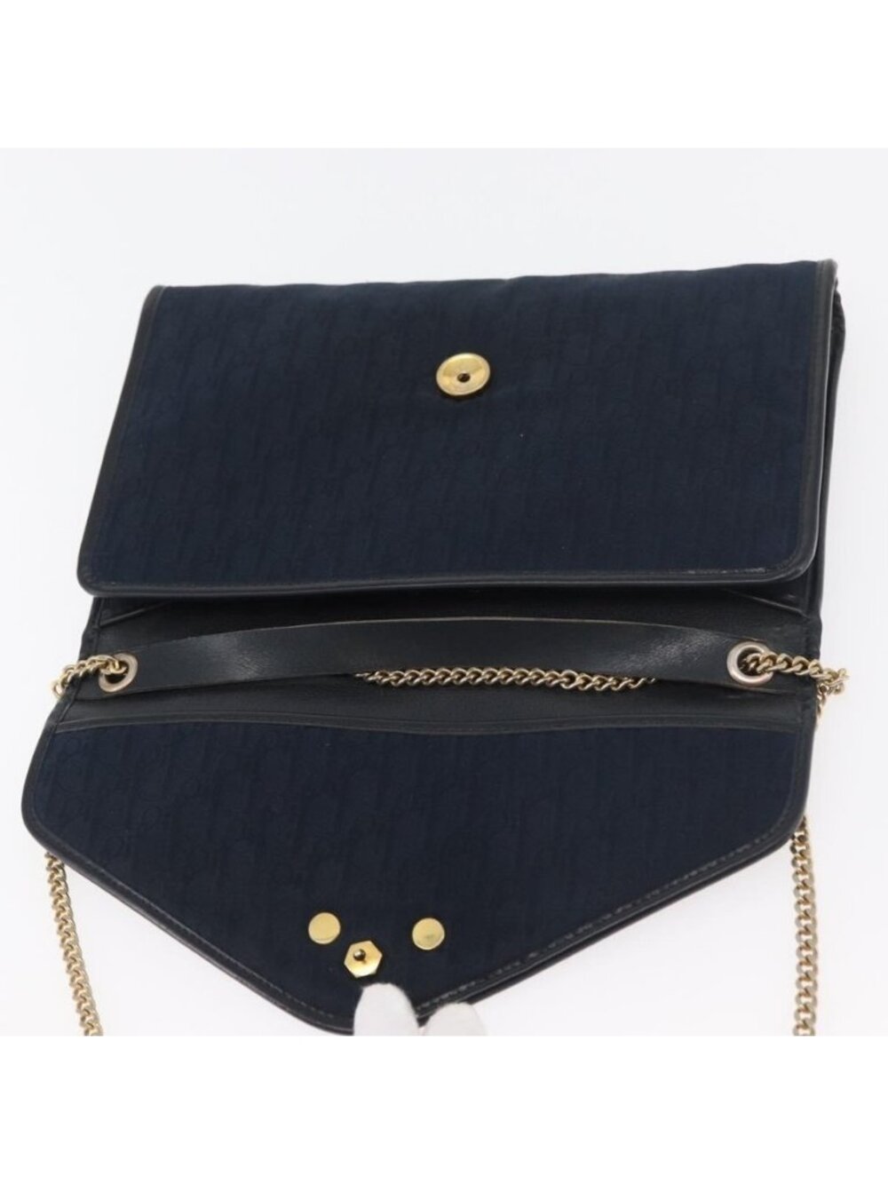 Authentic Christian Dior Trotter Canvas Chain Shoulder Bag Navy Gold - Picture 2 of 16